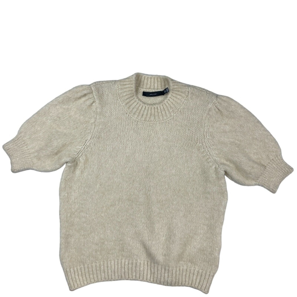 VERO MODA Sweater Women's XL Ivory Marled Knit Puff Sleeves High Neck Pullover